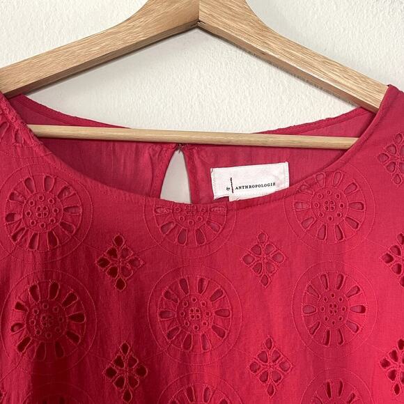 BY ANTHROPOLOGIE DANI LACE EYELET PINK DROP WAIST DRESS SIZE 12 - Picture 10 of 16